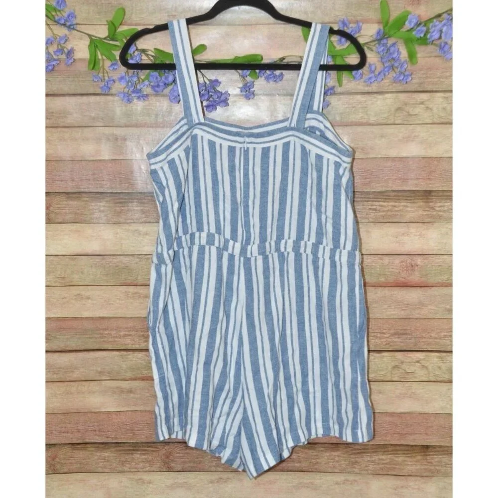Gap Womens 8 Blue Striped One Piece Shorts Romper Coastal Beach Preppy Nautical